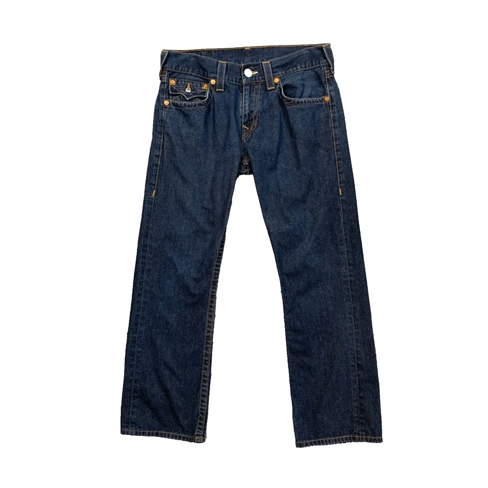 True Religion Jeans Mens 32 Denim Straight Leg Flap Pocket Dark Wash Cotton
